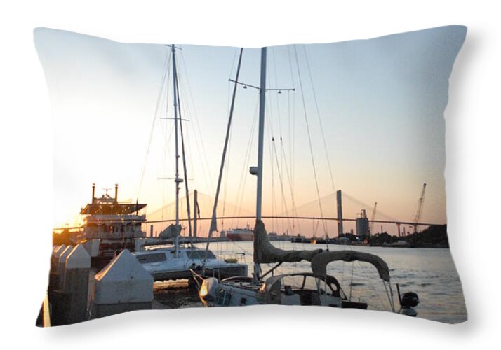 Boats Docked at Sunset - Throw Pillow