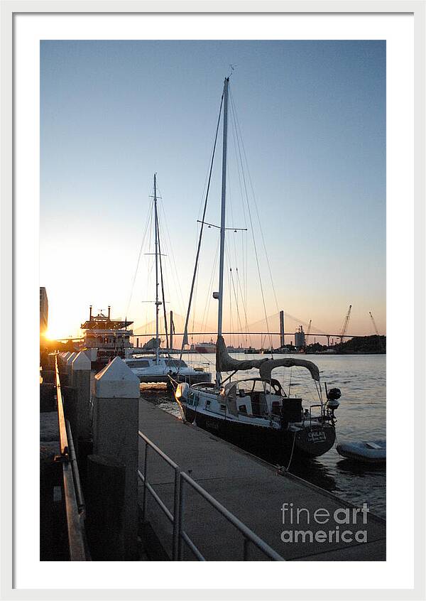 Boats Docked at Sunset Framed Print Ready to Hang Wall Art