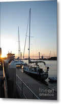 Boats Docked at Sunset Metal Print Wall Art by Melia LLC