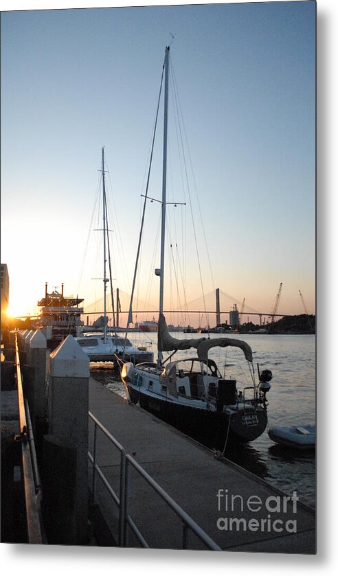 Boats Docked at Sunset Metal Print Wall Art by Melia LLC