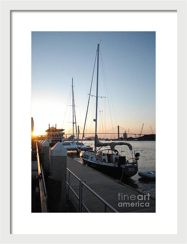 Boats Docked at Sunset Framed Print Ready to Hang Wall Art