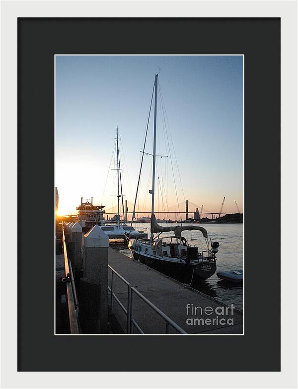 Boats Docked at Sunset Framed Print Ready to Hang Wall Art