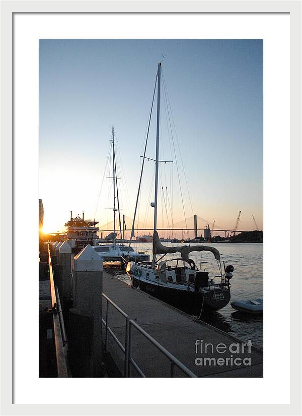 Boats Docked at Sunset Framed Print Ready to Hang Wall Art
