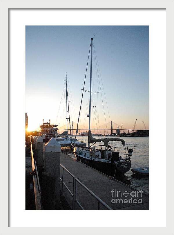 Boats Docked at Sunset Framed Print Ready to Hang Wall Art