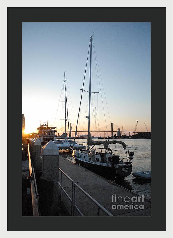 Boats Docked at Sunset Framed Print Ready to Hang Wall Art