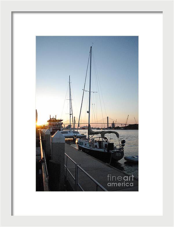 Boats Docked at Sunset Framed Print Ready to Hang Wall Art