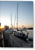 Boats Docked at Sunset Greeting Card with Envelope, 5x7 Semi-Gloss Finish