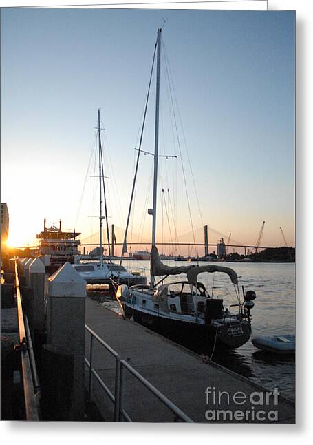 Boats Docked at Sunset Greeting Card with Envelope, 5x7 Semi-Gloss Finish