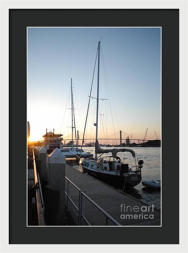 Boats Docked at Sunset Framed Print Ready to Hang Wall Art