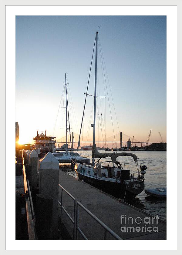 Boats Docked at Sunset Framed Print Ready to Hang Wall Art