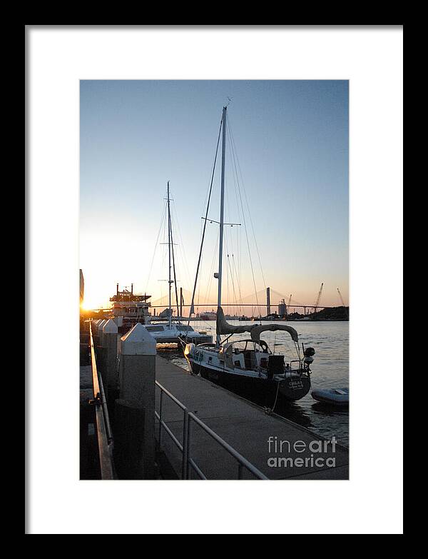 Boats Docked at Sunset Framed Print Ready to Hang Wall Art