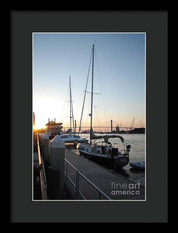 Boats Docked at Sunset Framed Print Ready to Hang Wall Art
