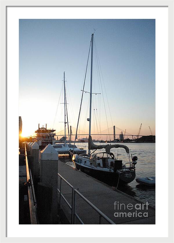 Boats Docked at Sunset Framed Print Ready to Hang Wall Art