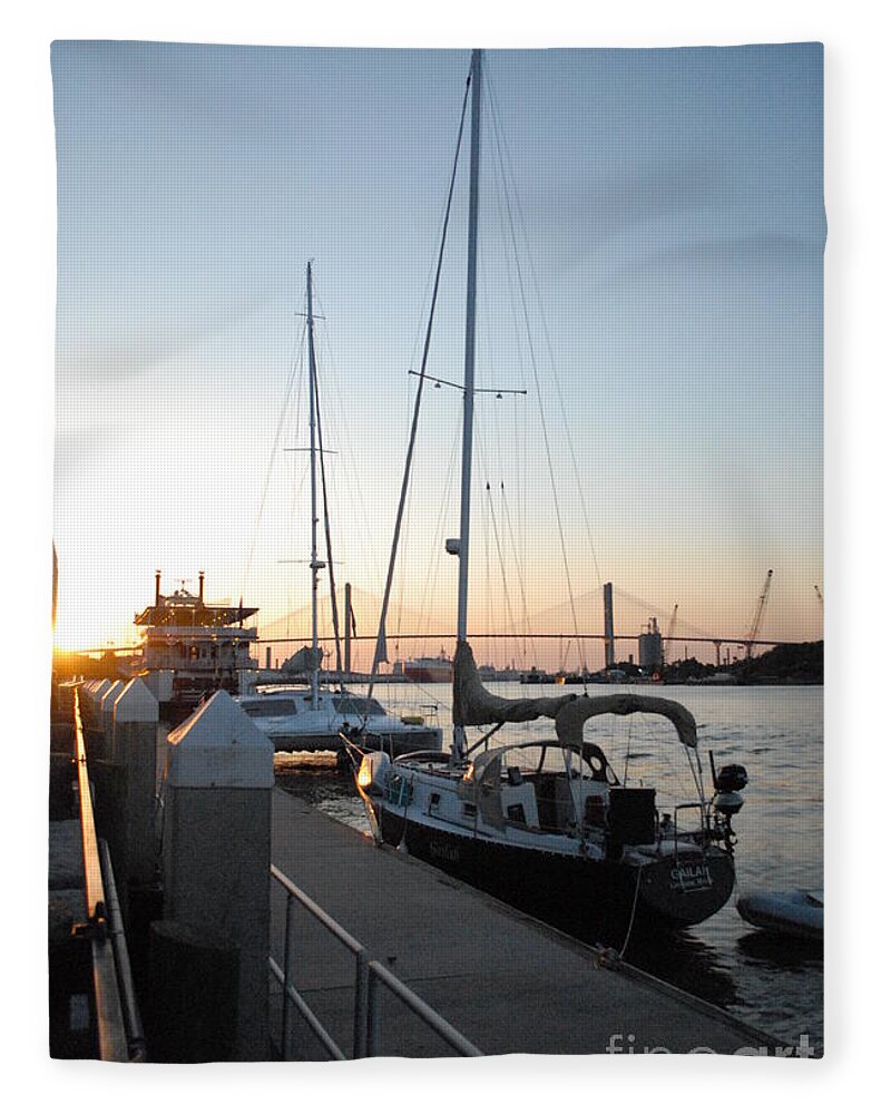 Boats Docked at Sunset Blanket with Artwork, Soft Plush Fleece or Sherpa Fleece Options