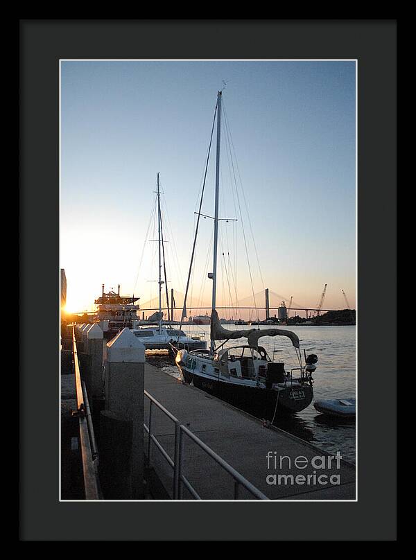 Boats Docked at Sunset Framed Print Ready to Hang Wall Art
