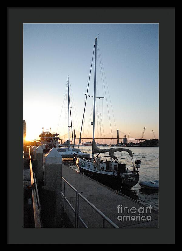 Boats Docked at Sunset Framed Print Ready to Hang Wall Art