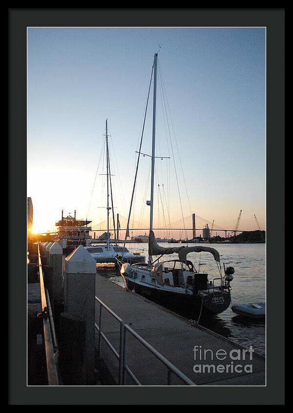 Boats Docked at Sunset Framed Print Ready to Hang Wall Art