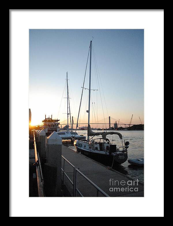 Boats Docked at Sunset Framed Print Ready to Hang Wall Art
