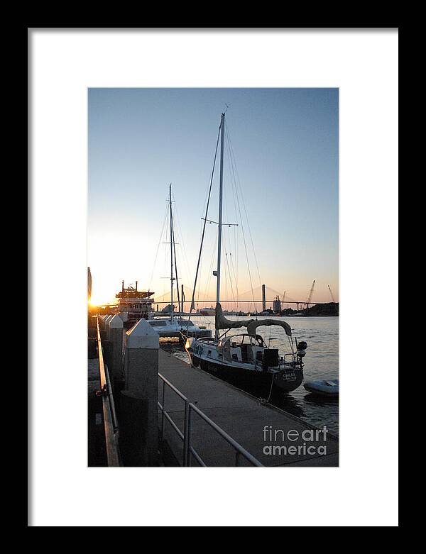 Boats Docked at Sunset Framed Print Ready to Hang Wall Art