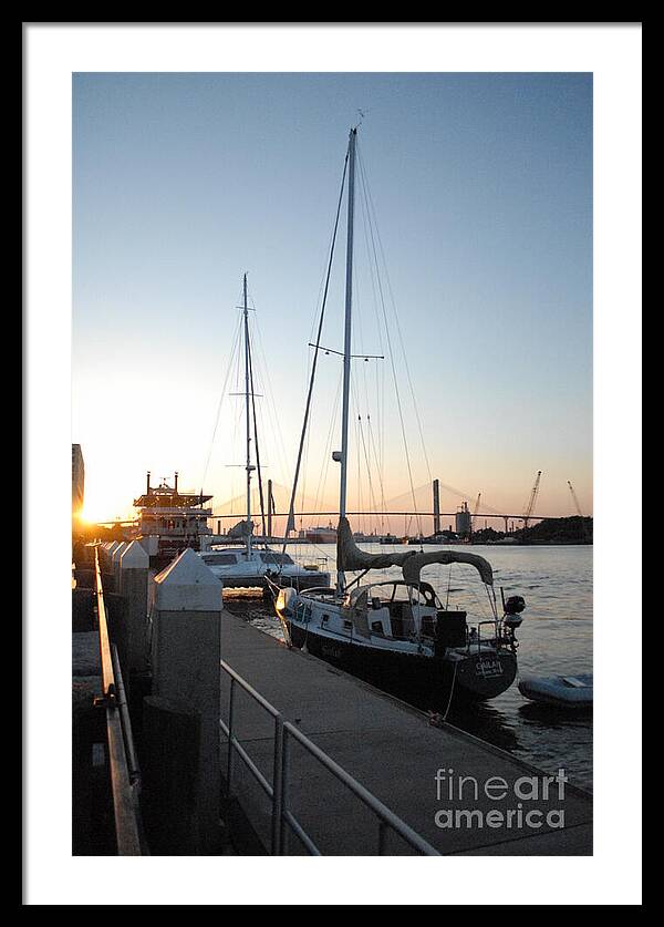 Boats Docked at Sunset Framed Print Ready to Hang Wall Art
