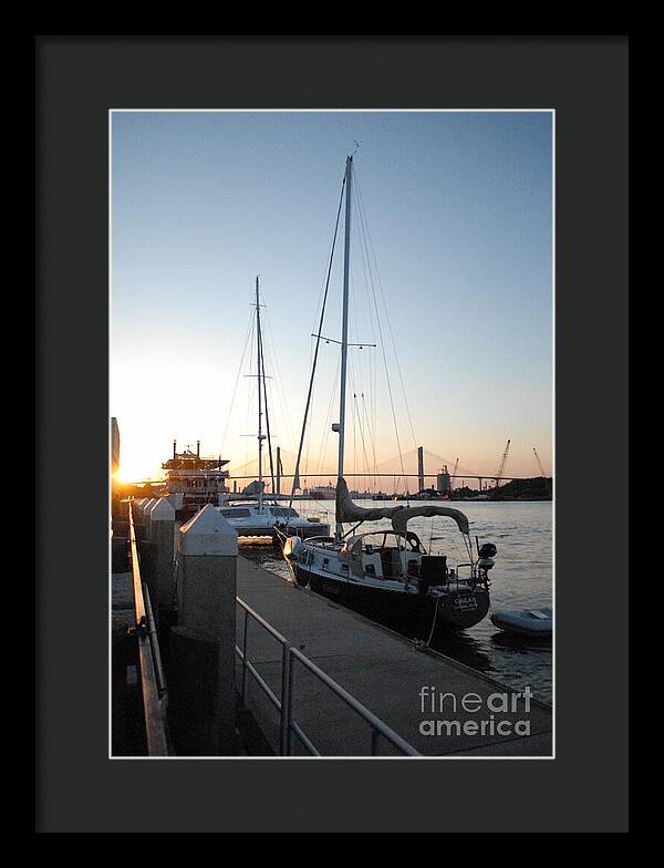 Boats Docked at Sunset Framed Print Ready to Hang Wall Art
