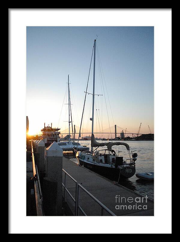 Boats Docked at Sunset Framed Print Ready to Hang Wall Art