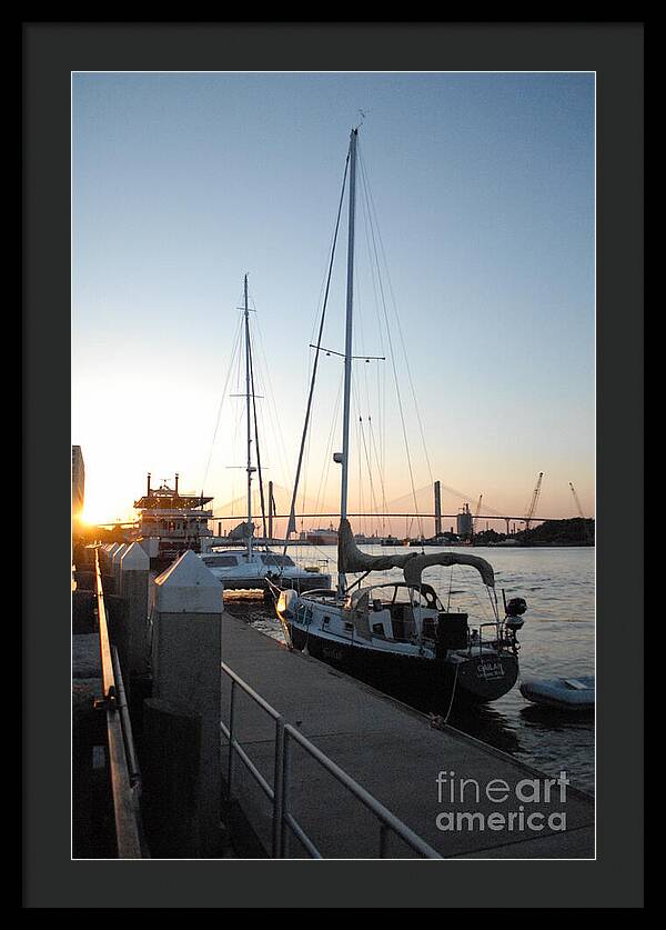 Boats Docked at Sunset Framed Print Ready to Hang Wall Art