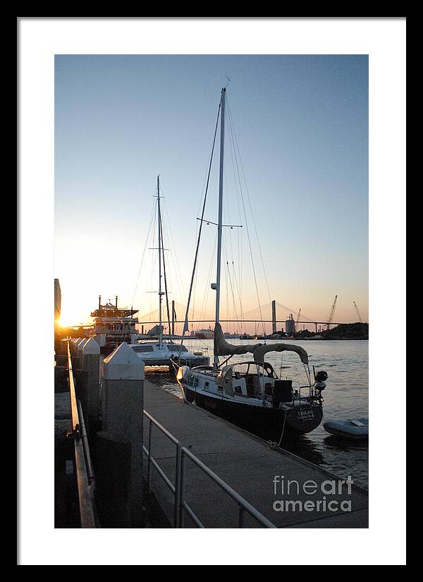 Boats Docked at Sunset Framed Print Ready to Hang Wall Art