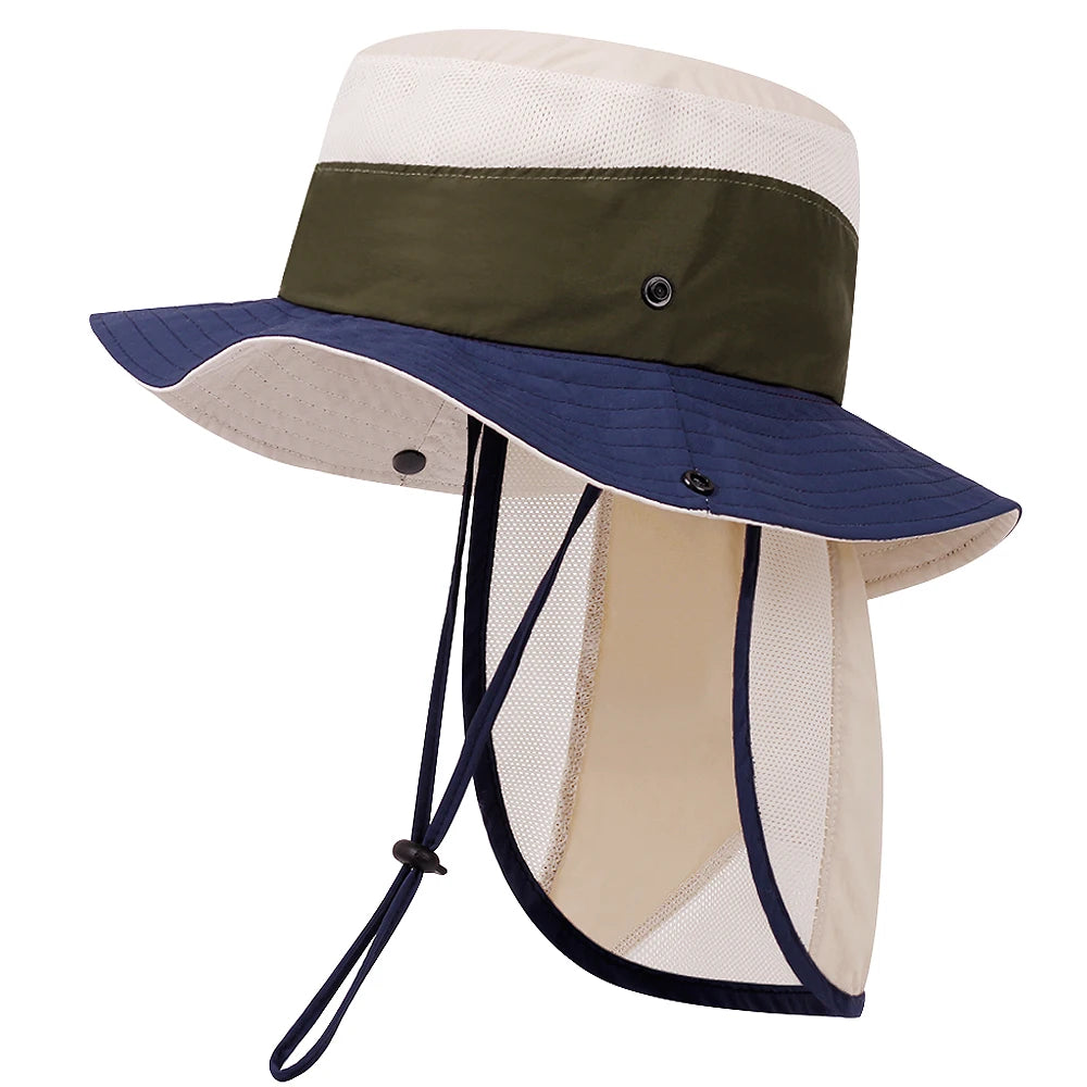 Summer Children Bucket Hat with Shawl Quick-dry Kids Sun Hats Neck Protection Child Panama Cap for Girls Boys Beach Travel 4-10Y