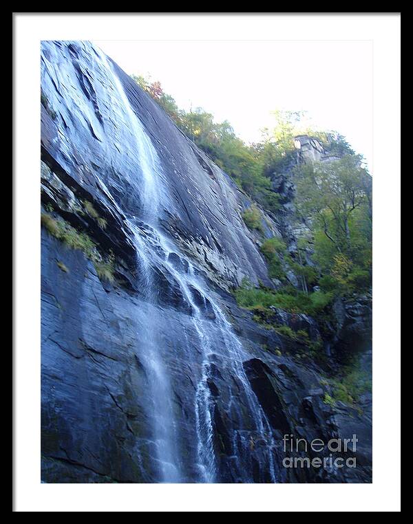 Cascading Waterfall on Rocky Cliffside - Framed Print