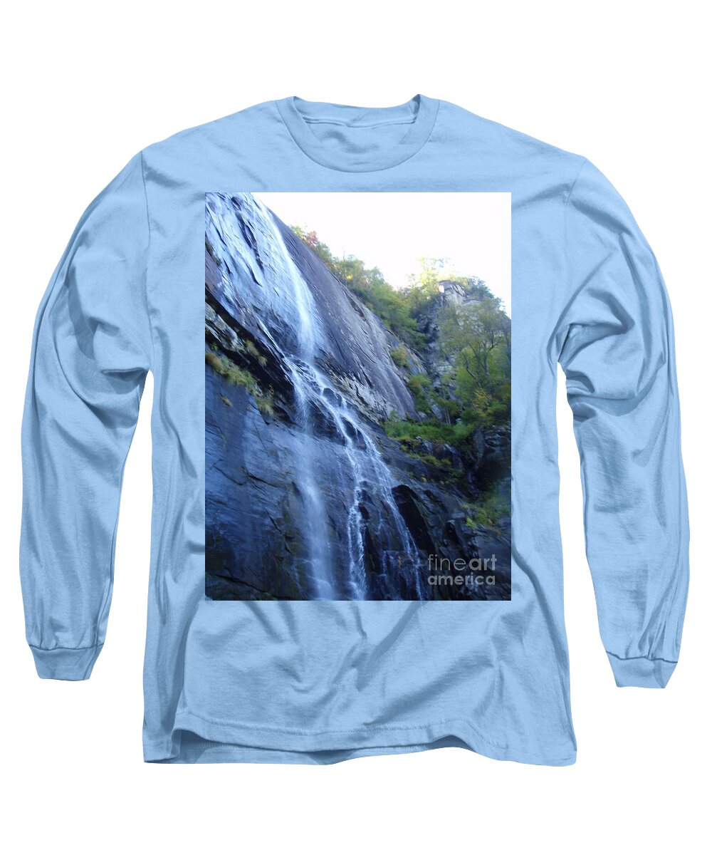 Cascading Waterfall on Rocky Cliffside - Long Sleeve T-Shirt