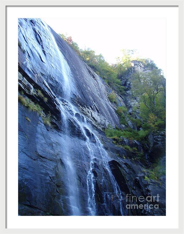 Cascading Waterfall on Rocky Cliffside - Framed Print