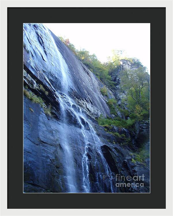 Cascading Waterfall on Rocky Cliffside - Framed Print