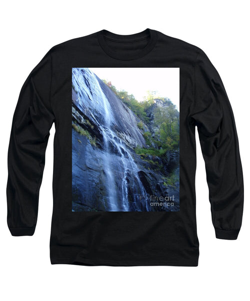 Cascading Waterfall on Rocky Cliffside - Long Sleeve T-Shirt