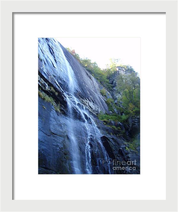 Cascading Waterfall on Rocky Cliffside - Framed Print