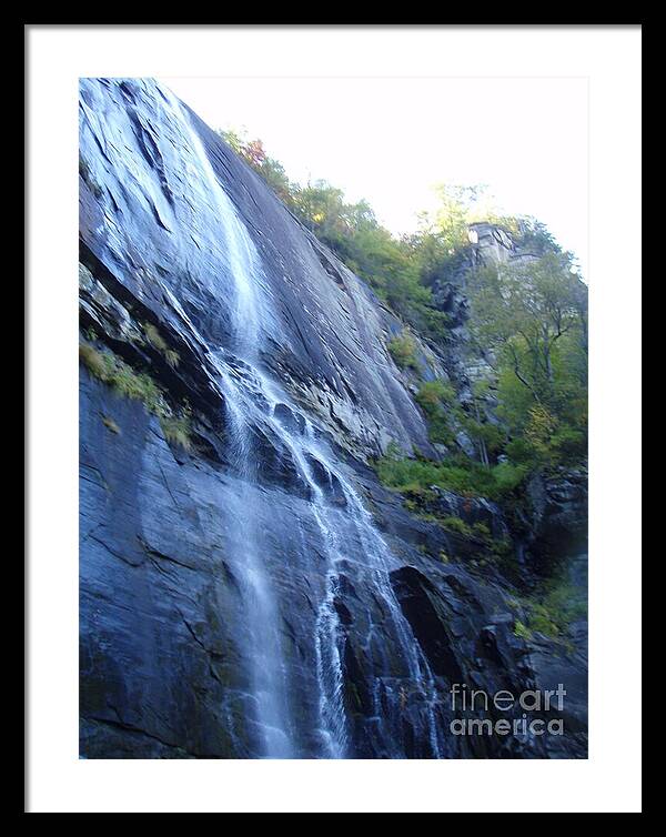 Cascading Waterfall on Rocky Cliffside - Framed Print