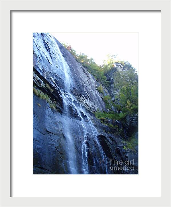 Cascading Waterfall on Rocky Cliffside - Framed Print