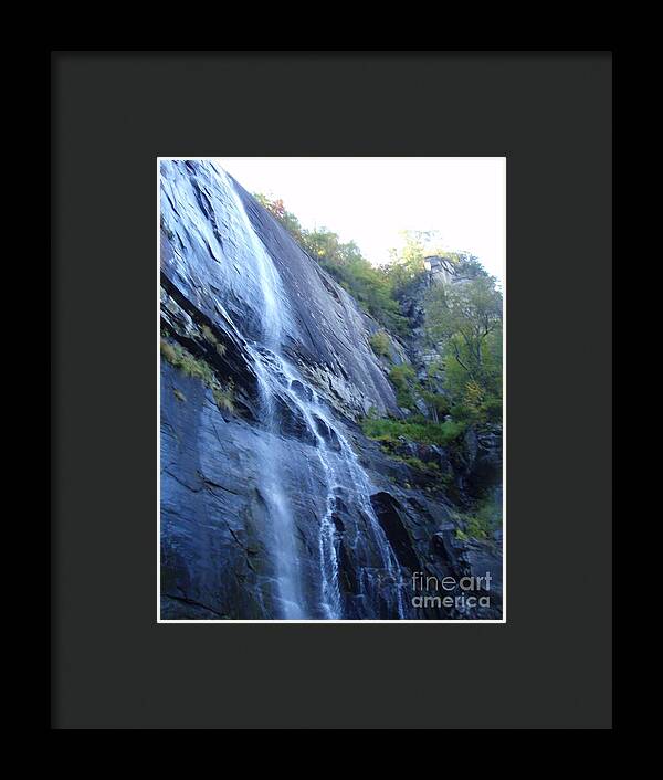 Cascading Waterfall on Rocky Cliffside - Framed Print