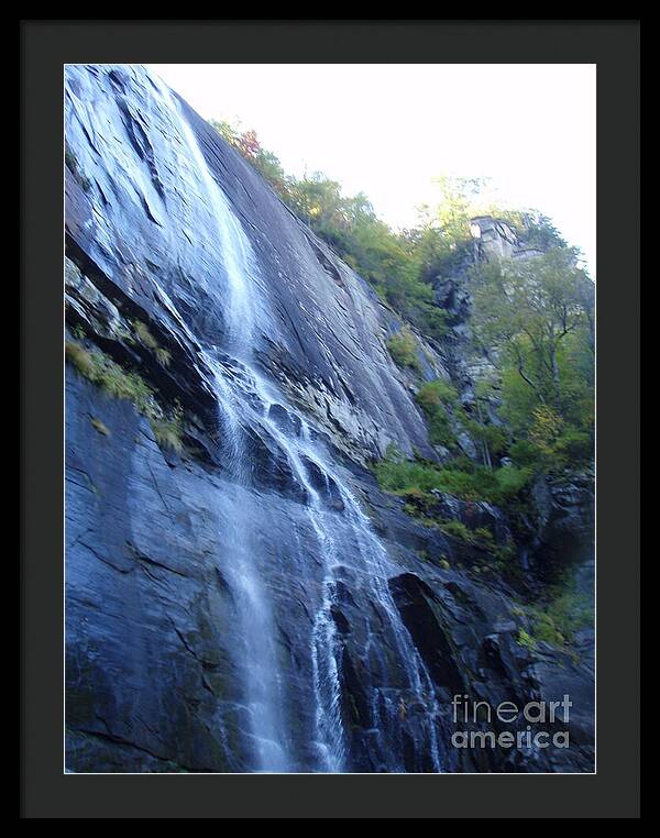 Cascading Waterfall on Rocky Cliffside - Framed Print