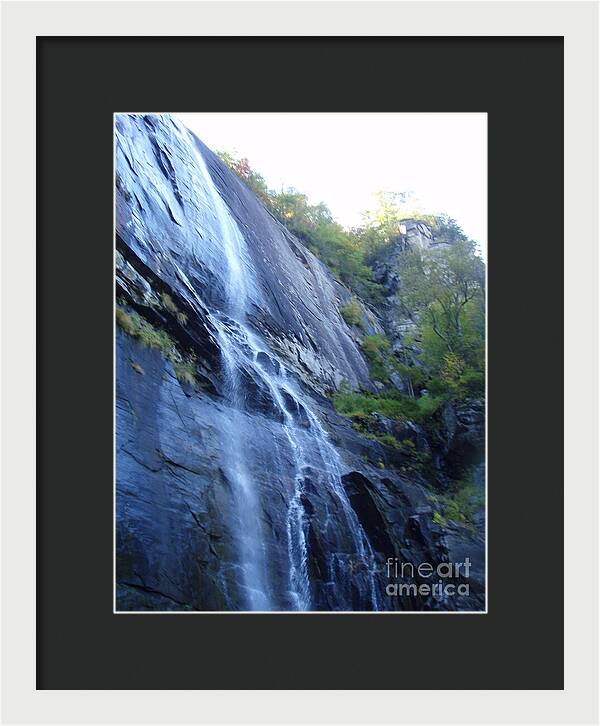 Cascading Waterfall on Rocky Cliffside - Framed Print