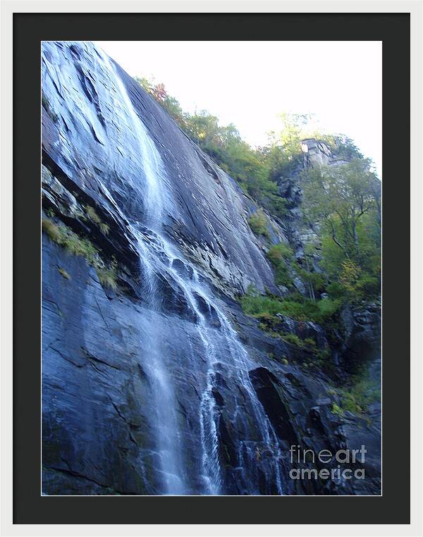 Cascading Waterfall on Rocky Cliffside - Framed Print