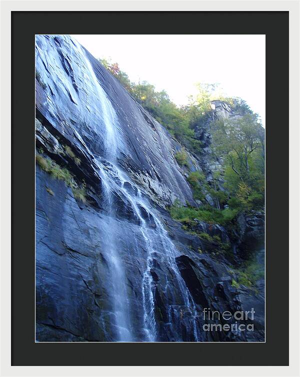 Cascading Waterfall on Rocky Cliffside - Framed Print