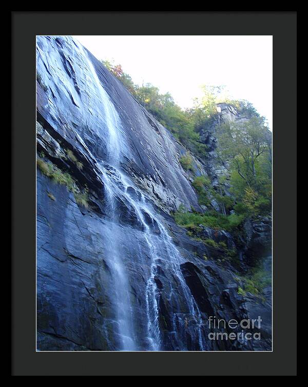Cascading Waterfall on Rocky Cliffside - Framed Print