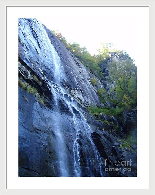 Cascading Waterfall on Rocky Cliffside - Framed Print