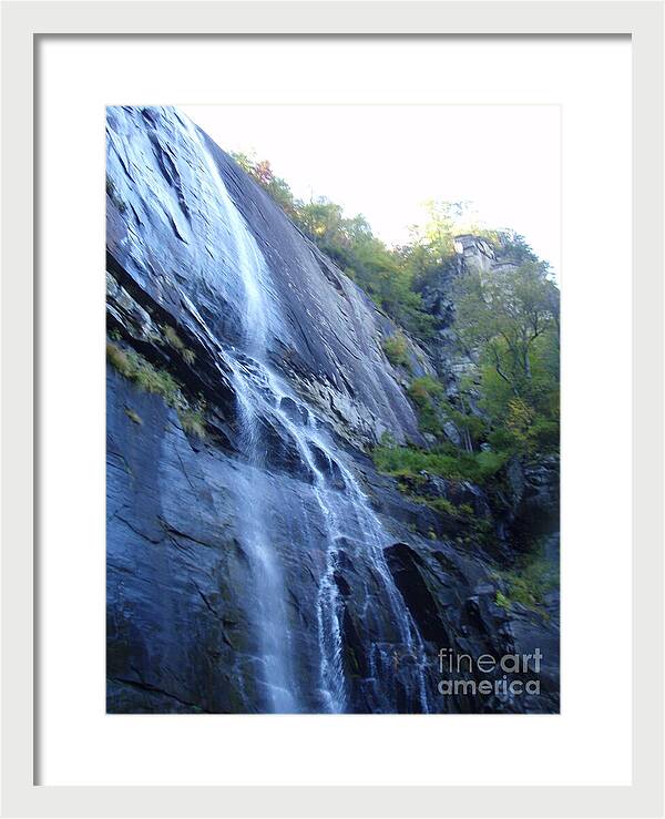 Cascading Waterfall on Rocky Cliffside - Framed Print
