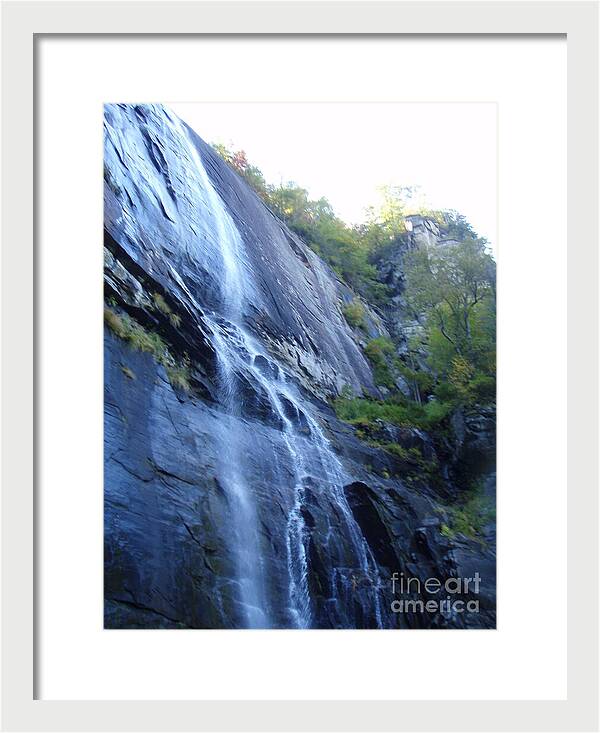 Cascading Waterfall on Rocky Cliffside - Framed Print