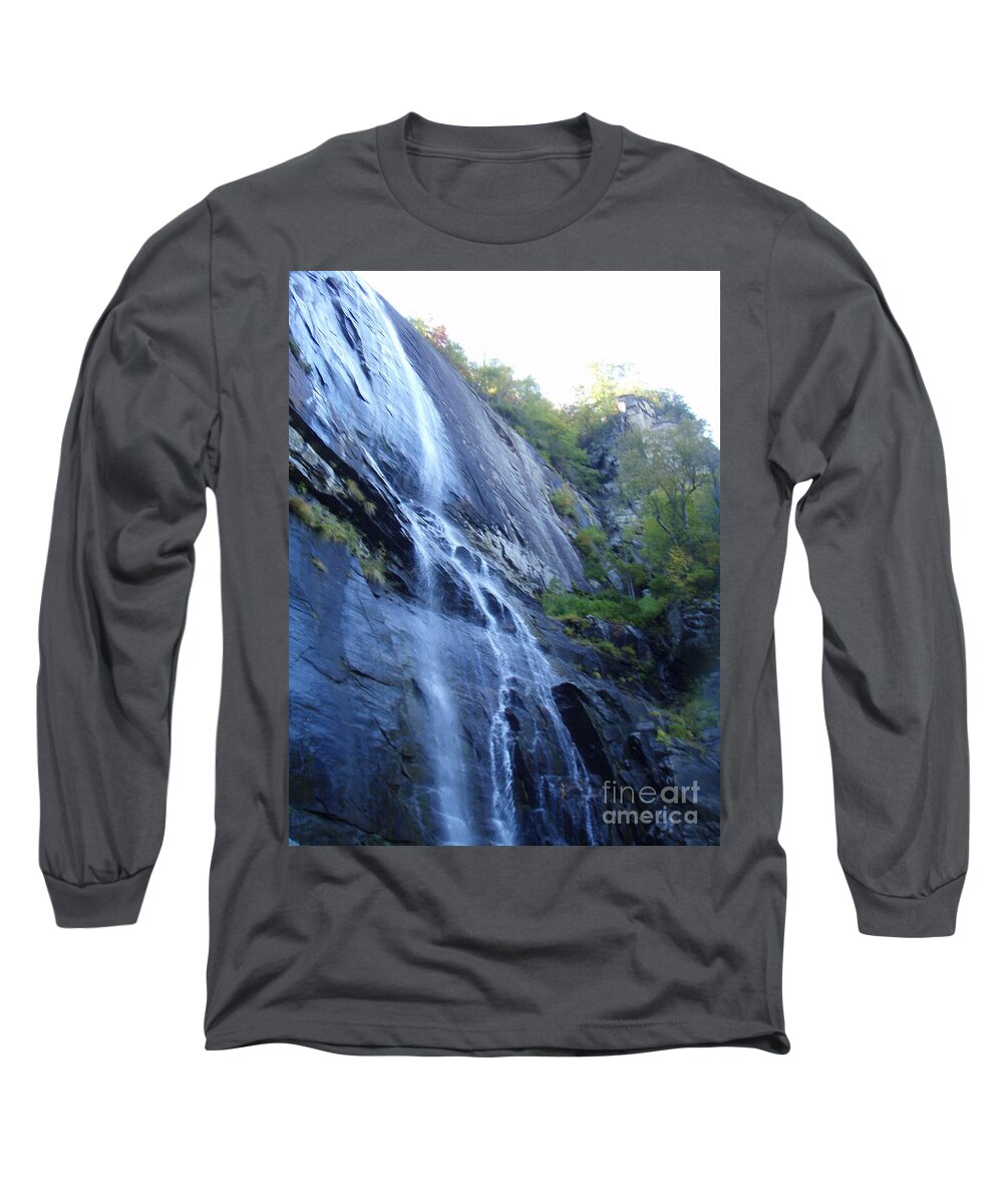 Cascading Waterfall on Rocky Cliffside - Long Sleeve T-Shirt