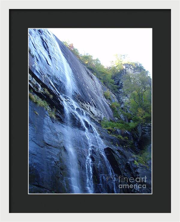 Cascading Waterfall on Rocky Cliffside - Framed Print