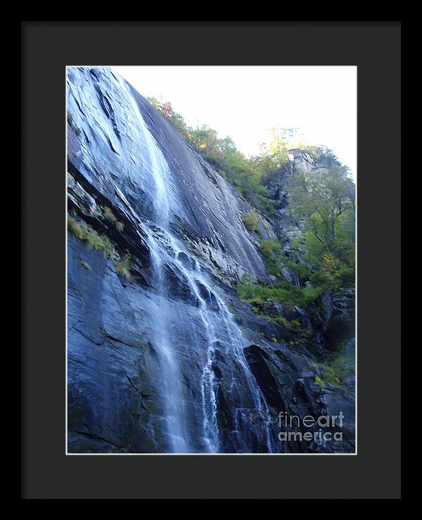 Cascading Waterfall on Rocky Cliffside - Framed Print