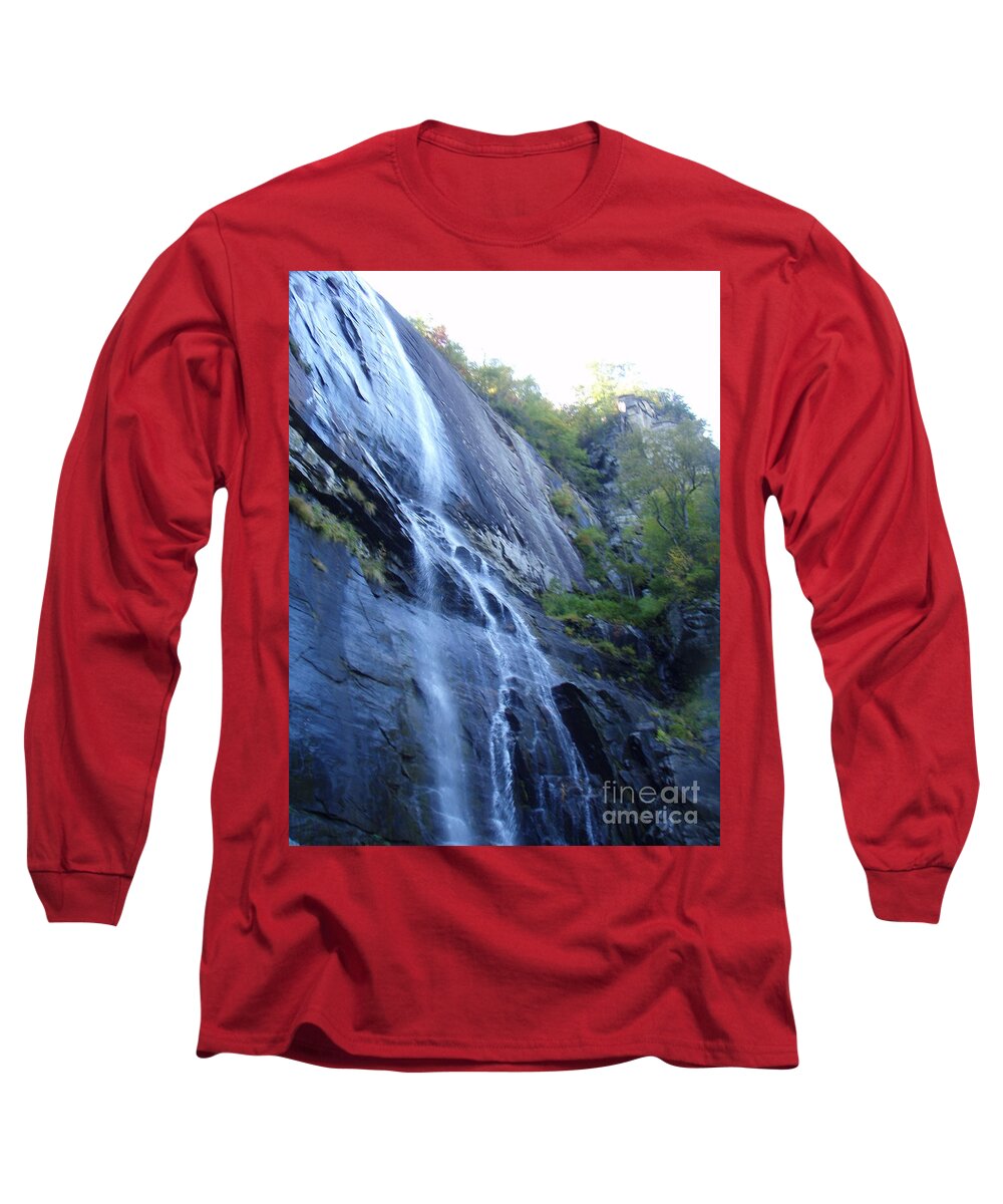 Cascading Waterfall on Rocky Cliffside - Long Sleeve T-Shirt